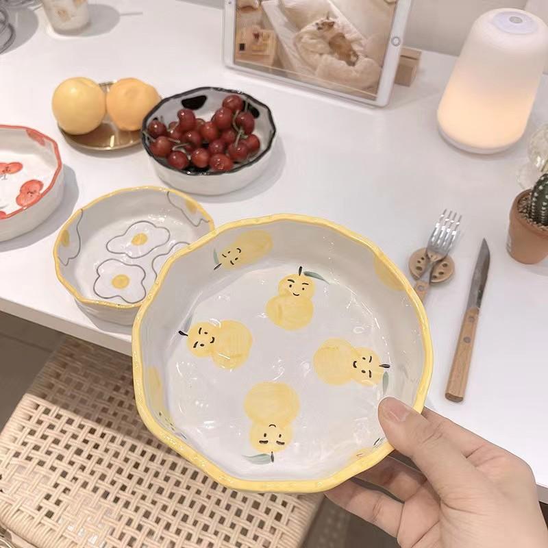 Nordic Style Eco-Friendly Carved Cartoon Ceramic Bowls & Dinnerware Set-Salad Dessert Yogurt & Fruit Cake Plates
