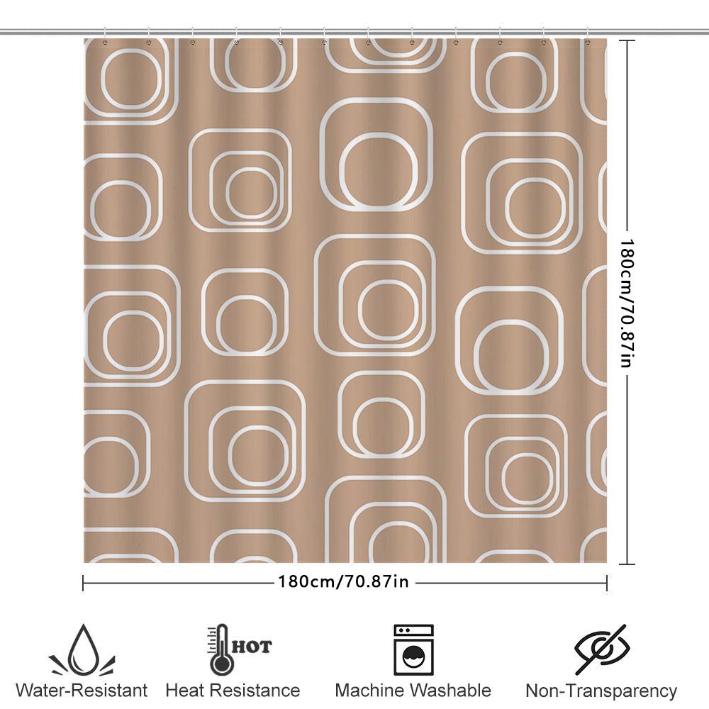 Modern Square Print Shower Curtain With White Rings For Bathroom Decor Beige Color (#2)