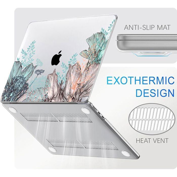 Coque pour MacBook Air 13 Pouces 2025 2024 2022 M4 M3 M2, Protection Rigide Ultra Slim Légère Motif Plante Elégante