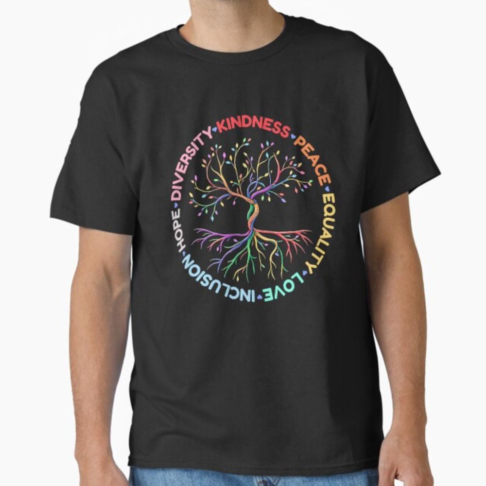 Kindness Peace Equality Love Inclusion Hope Diversity Retro T-Shirt Unisex T-Shirt L