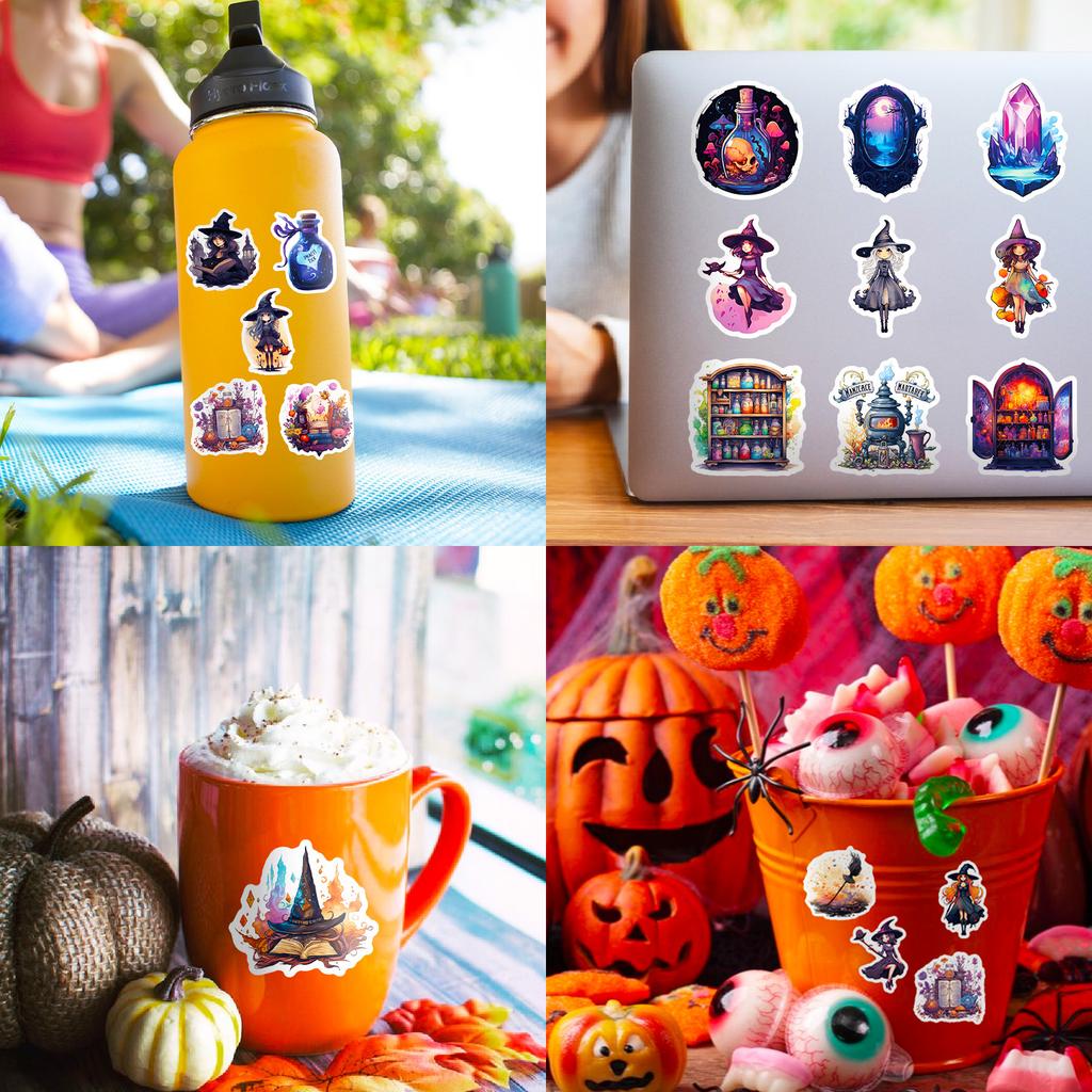 50 Halloween Magic Witch Doodle Cartoon Stickers Luggage Tablet Decorative Stickers