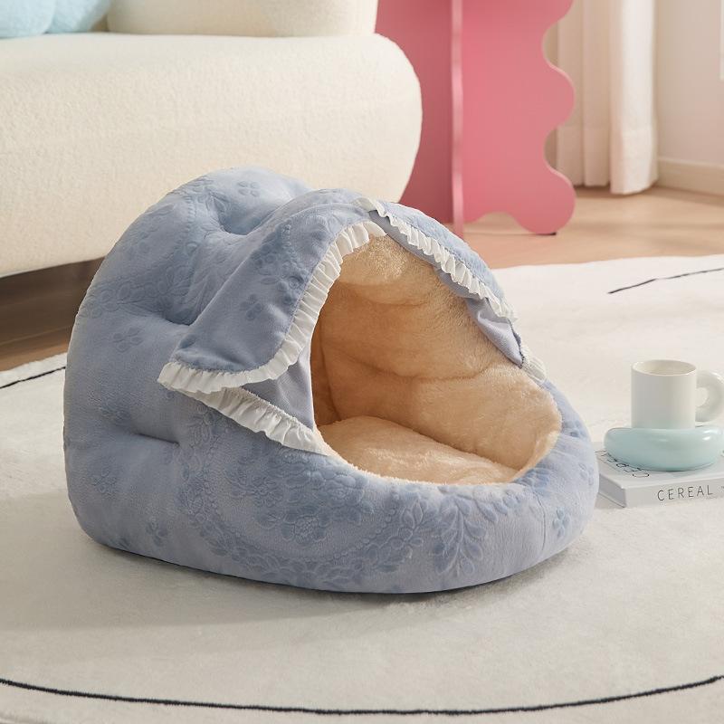 

Кошачье гнездо Теплое зимой Полузакрытое Чувство безопасности Кошачье спальное гнездо Одеяла Предотвращают Холод Зимняя Собачья конура Домашние животные Зимой Blue Door Curtain Nes