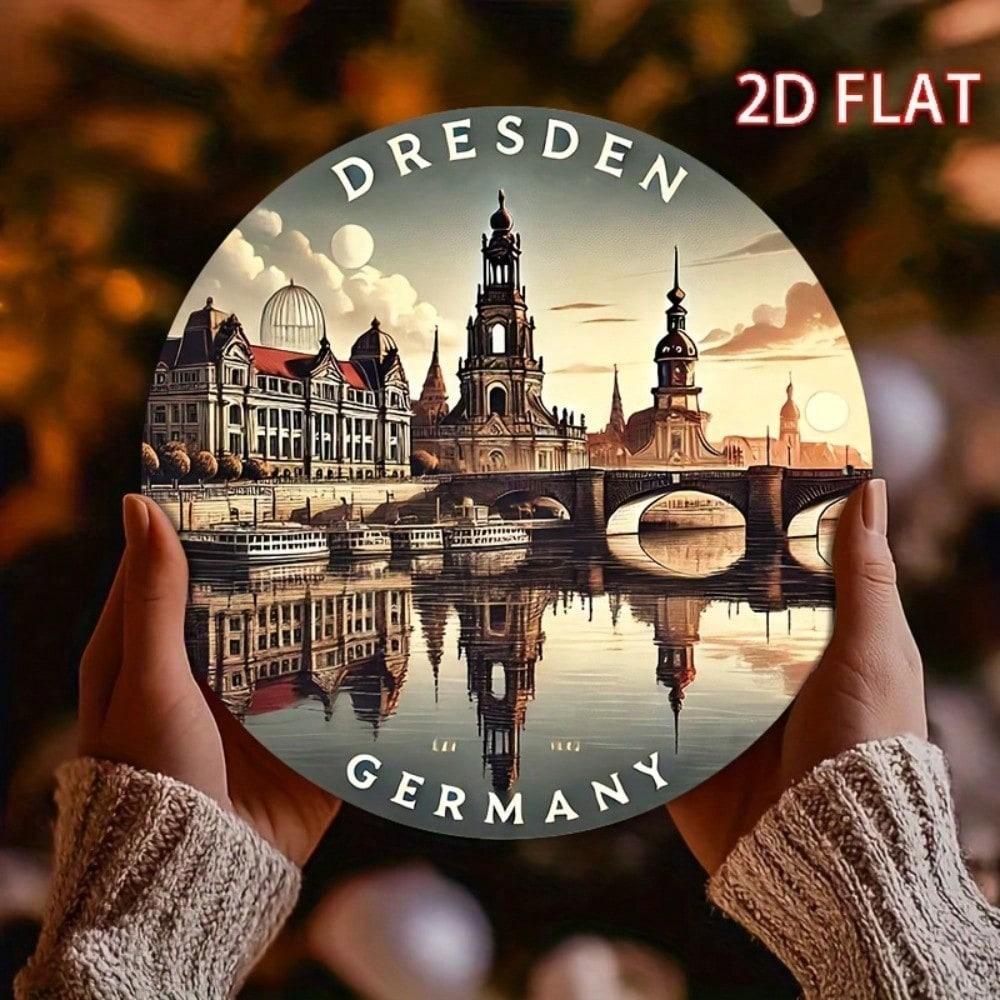 

Vintage Dresden Germany Metal Tin Sign Round Wall Art 8 Inch Retro Cityscape Decorative Plaque for Home Kitchen Bar Garage 20x20 різнокольоровий