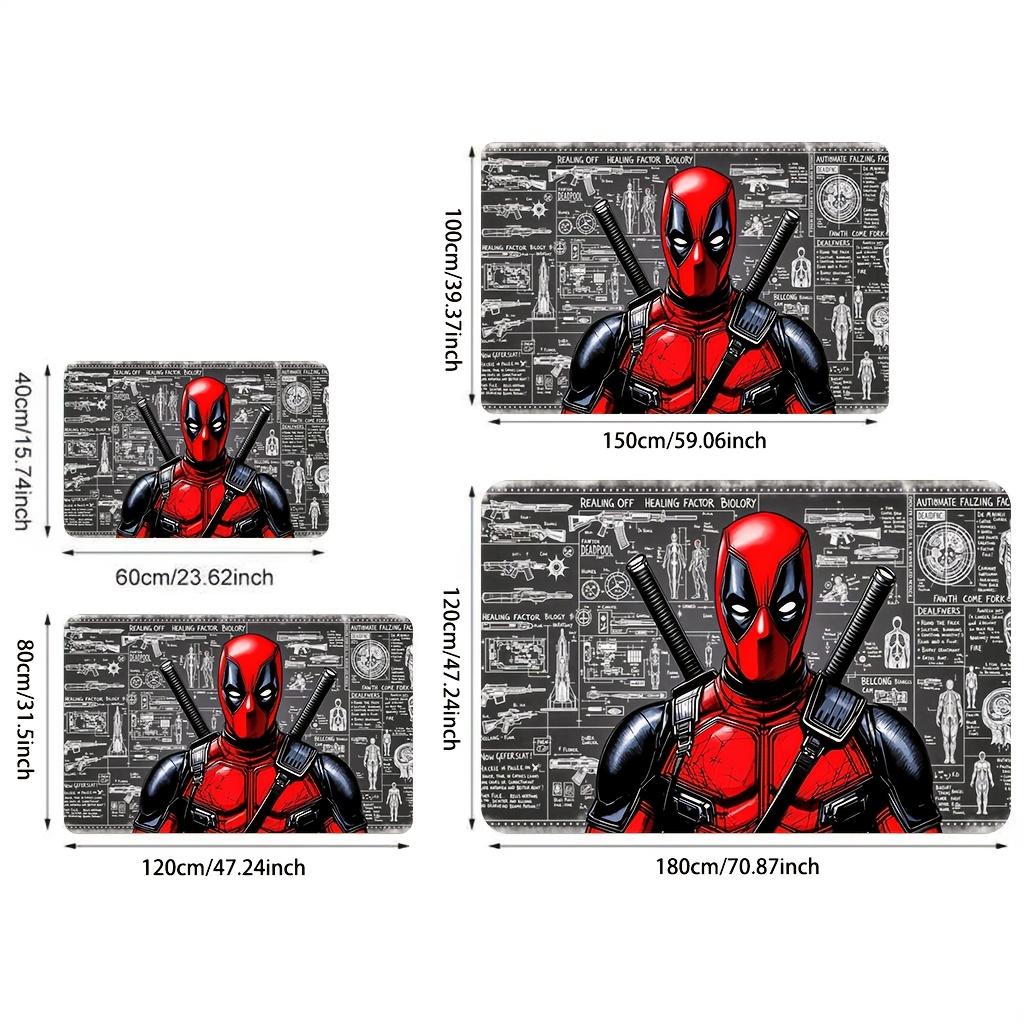 Authorized 1pc Cartoon Printed Rug, Deadpool Red Black Battle Suit Holding Dual Knives Mechanical Drawing Background Pattern E
