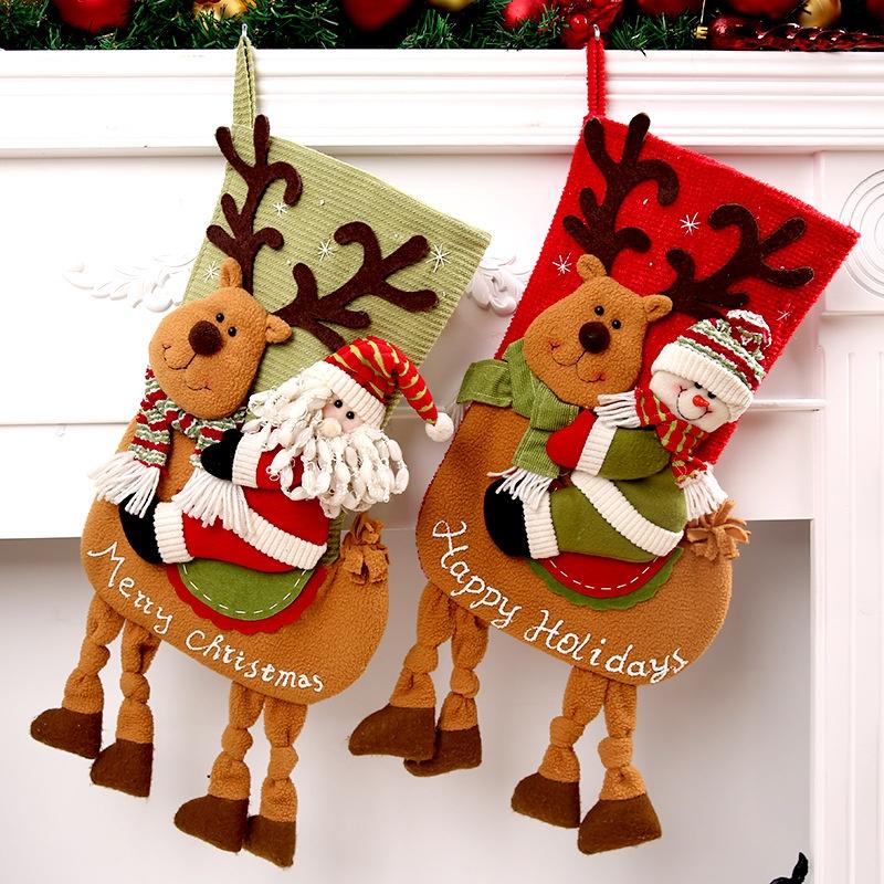 Christmas Decoration Riding Deer Old Man Snowman Gift Socks Children Christmas Gift Socks Window Pendant