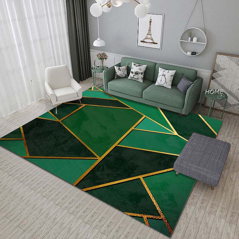 15 Size Green Geometric Shapes Pattern Rug Gaming Game Room Living Room Bathroom Mat Creative Door Mat Bedroom Home Decor Rug