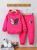 Completo Due Pezzi Felpa con Cappuccio Farfalla per Ragazze: Pullover di Velluto Cartone Animato Carino per Autunno e Inverno