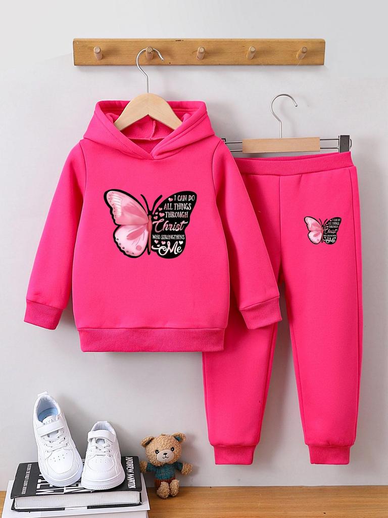 Completo Due Pezzi Felpa con Cappuccio Farfalla per Ragazze: Pullover di Velluto Cartone Animato Carino per Autunno e Inverno