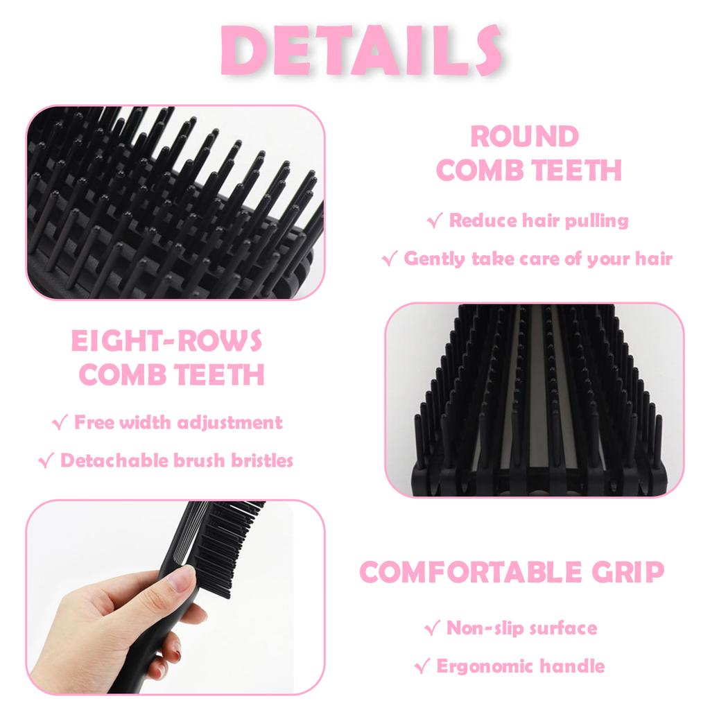 8-Row Detangling Brush Cushion Shampoo Brush Scalp Massage Detangler Hair Comb for Curly Straight Thick Wet Dry Hair