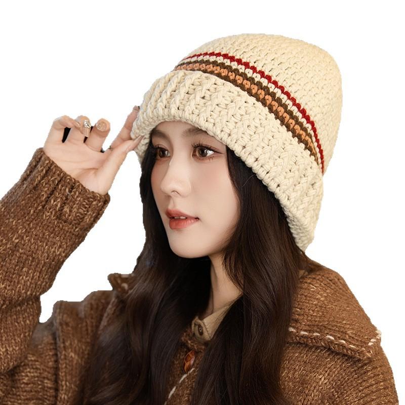 British Retro Knitted Wool Hat for Women In Autumn and Winter Versatile Big Head Circumference Windproof Warm Hat Outdoor Casual Bag Head Hat New