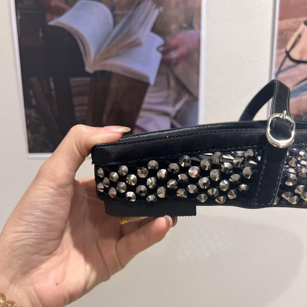 Wewnętrzne podwyższenie cyrkonie złota siatka rybacka torba głowa pół kapcie damskie 2025 lato nowe grube podeszwy sandały francuskie Mary Jane