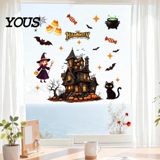 Static Cling Halloween Set Glass Sticker, Window Clings, Reusable Electrostatic Decals, Haunted Decoration House Stickers for Doors Windows,