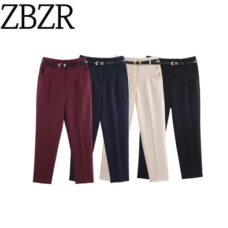 ZA New Arrival Women's ZR Fashion Style Export Fashion Joker Casual High Waist Belt Pants 4387248 681