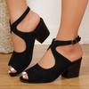 Fashion Fashion Anckle Wrap Flock Sandals Women 2025 Cross Strap Thick Sole Sandal Woman New Plus Size Square Heel Non-Slip Sandal Mujer