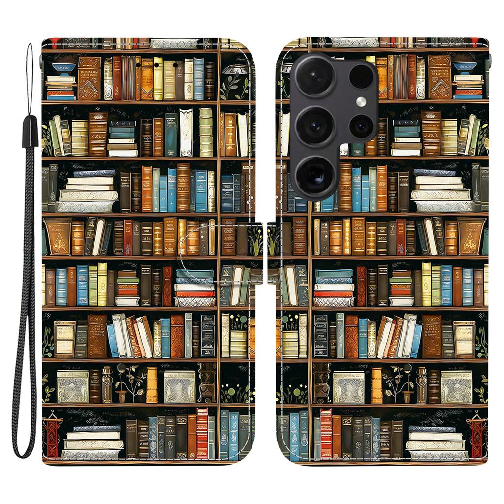 For Samsung Galaxy S26 Ultra Leather Case Stand Wallet Pattern Printing Phone Cover with Wrist Strap