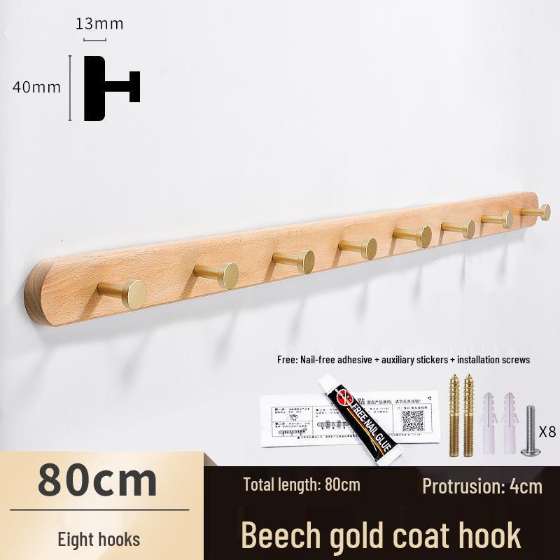 Solid Wood No-Punch Adhesive Coat Rack: Tiered Entryway/Wall/Door Mount Hanger