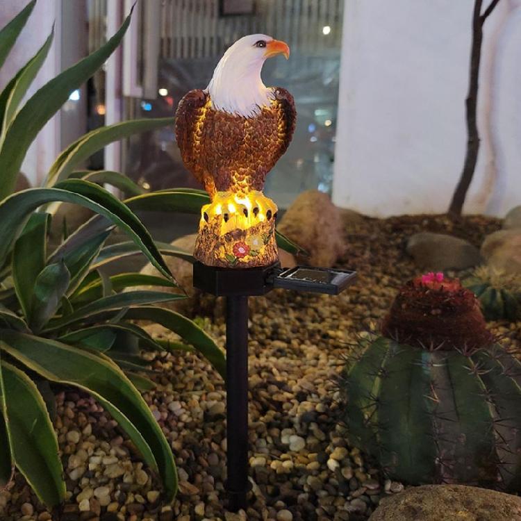 Estatua de Resina de Moda Luces Solares para Estaca de Jardín Escultura de Águila Calva Decoración
