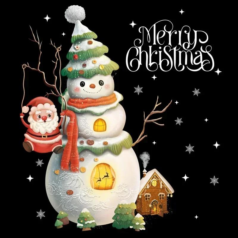 1 Pcs Christmas Window Glass Sticker Cartoon Snowman Pattern Home Living Room Wall Holiday Self-adhesive Decoration Accessories