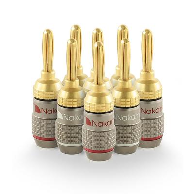 Nakamichi FanLock Excel Series 24k Gold-Plated Banana Plugs, 10-18 AWG, 4mm, Speaker Amp Hi-Fi AV Receiver Quick Connectors, 8 Pcs (4 Pairs)