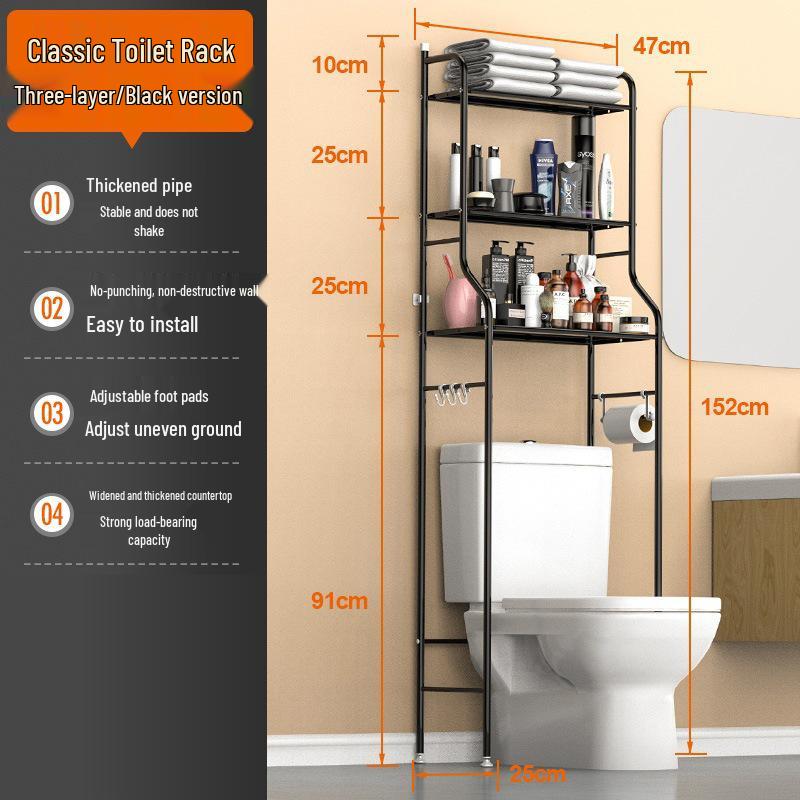 Floor-Standing Bathroom Storage Rack: No-Drill Washbasin, Toilet & Washing Machine Organizer.