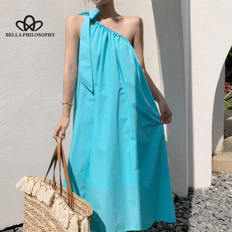 Cestovní oblečení Plážové šaty Super víla Temperament Popruh Jednobarevné Dlouhé prázdninové šaty k moři pro ženu