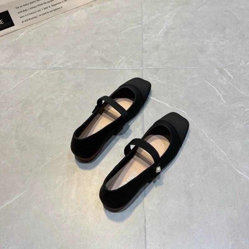 Fashion New Women's Flats Black Toe Mary Janes Shoes Pearl Buckle Patchwork Leather Shoes Mixed Color Slip on Flat Shoes Spring
