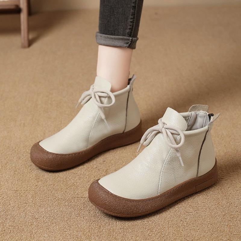 

Autumn and winter new Martin boots flat bottom anti-collision round head high-top women s leather boots short thermal cotton shoes 40