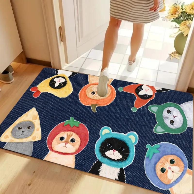 Colorful Cat Cartoon Carpet Welcome Mat Waterproof Floor MatRug for Bedroom Carpet Live Room Bathroom Carpet Home Kitchen Rug