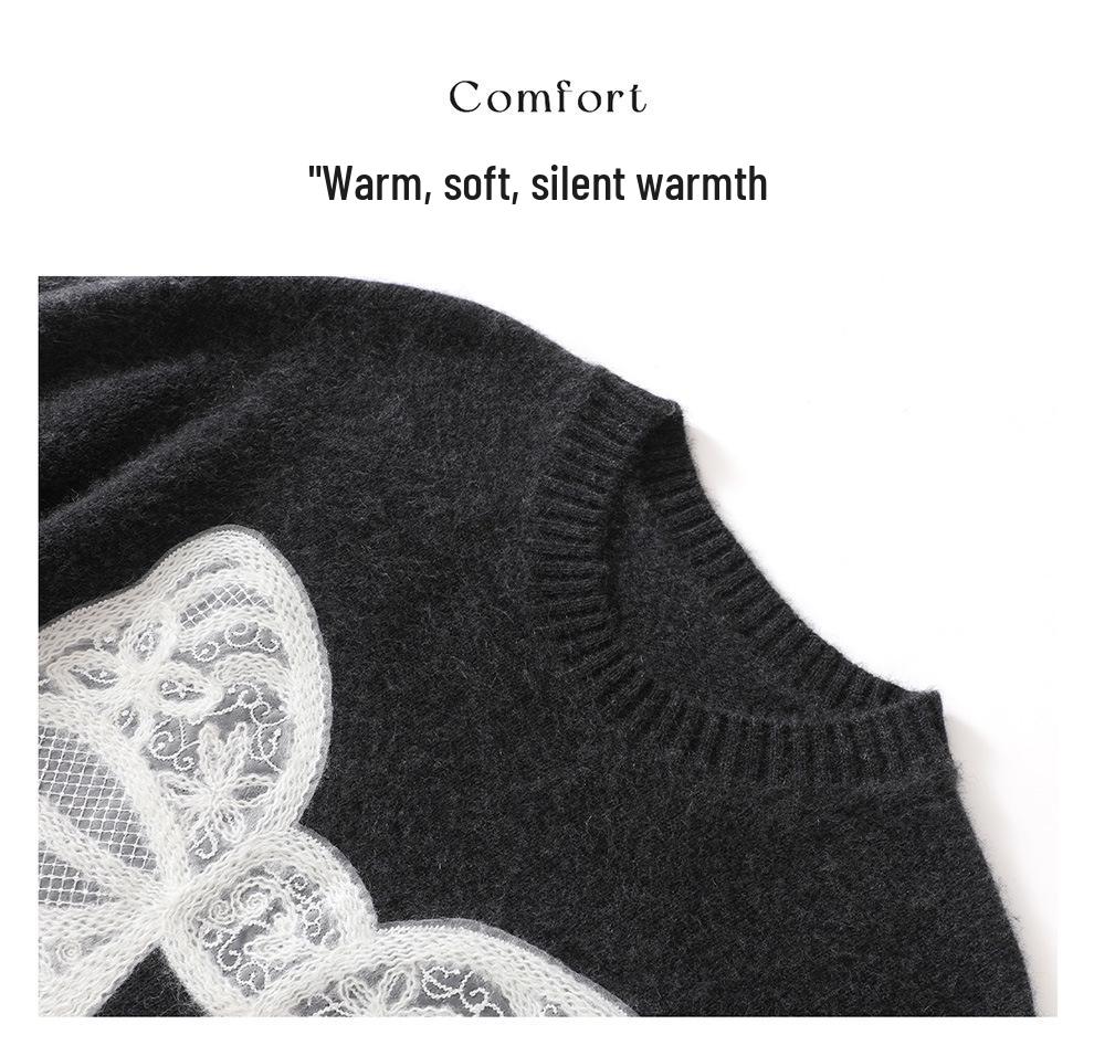 Lekasha Women's Cashmere Lace Knit Sweater - New Autumn/Winter Loose Thick Top