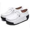 Women's White Leather Cut-Out Wedge Shoes - Thick Soft Sole, Casual Spring/Summer Platform Shoes.