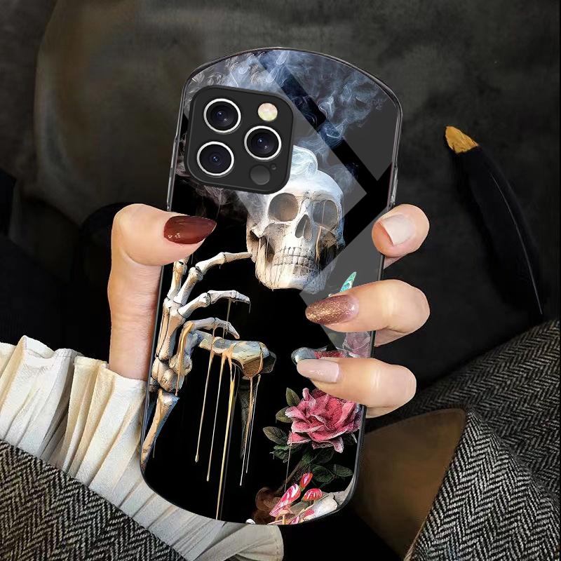 

Цветок Череп Скелета Для IPhone 16 Pro Max 11 12 Mini 13 14 P Lus 15 Plus 7 8 Se 2020 X Xs Эллиптический Закаленный Стеклянный Чехол Для Телефона For iPhone 14 ProMax