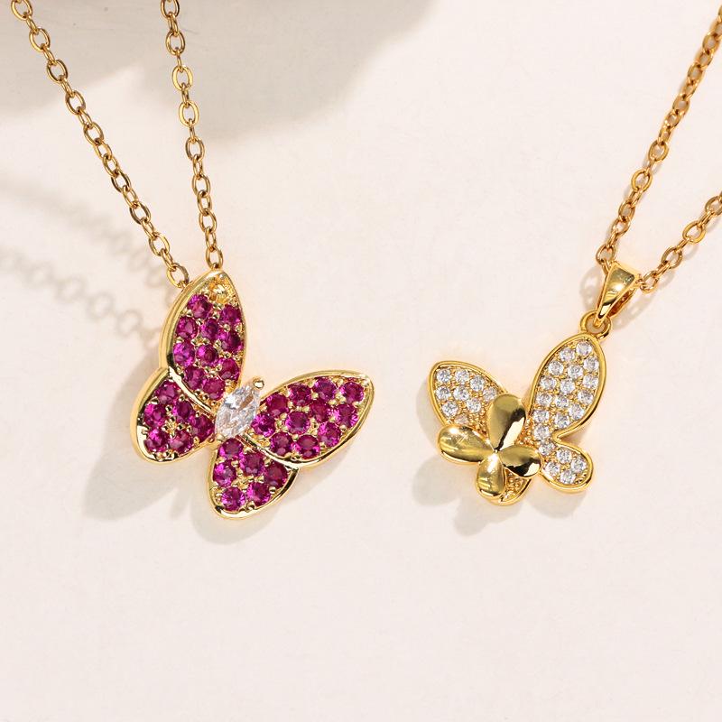 Korean Style Butterfly Pendant Necklace: Women's Colorful Zircon & Copper Jewelry, Non-Fading, Hot Selling Trend.