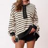 Color Block Long Sleeve Striped Button-Up Casual Sweater for Women - Autumn/Winter