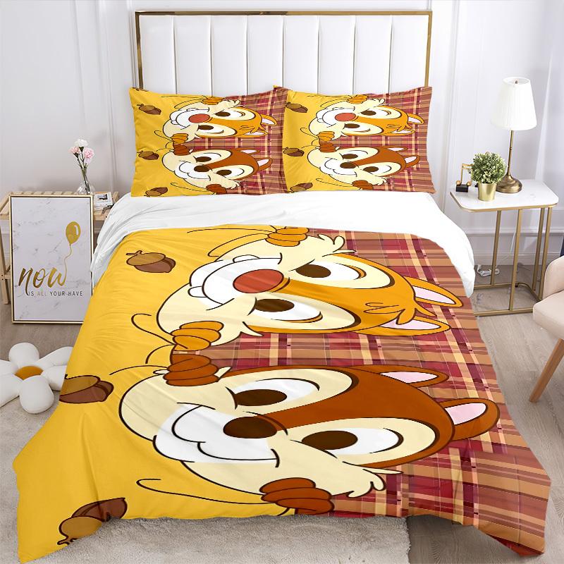 3pcs set Chip & Dale1pc of quilt cover+2pcs of pillowcase, no core, print bedding, All Seasons Bedroom Setting060