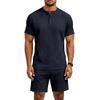 Summer Retro Men's Loose Knit Henley Shirt & Shorts Set