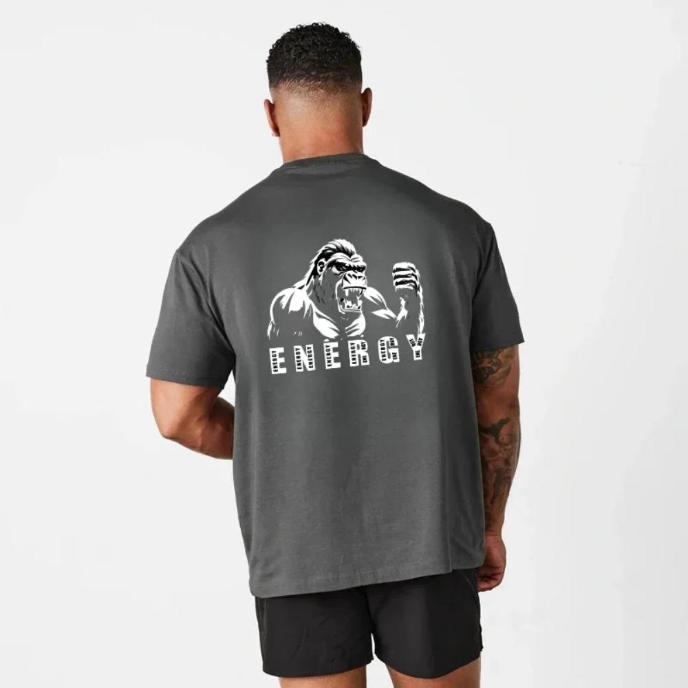 Maglietta da Allenamento Palestra Uomo Muscolo Cotone Girocollo Larga Manica Corta Top Allenamento Bodybuilding