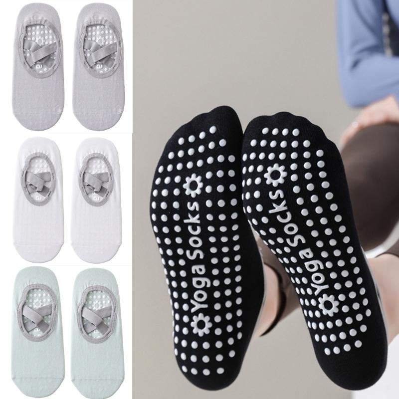 1 Pair Women Nonslip Grip and Straps Bandage Cotton Yoga Socks Low Cut Socks for Pilates Barre Ballet Barefoot Workout