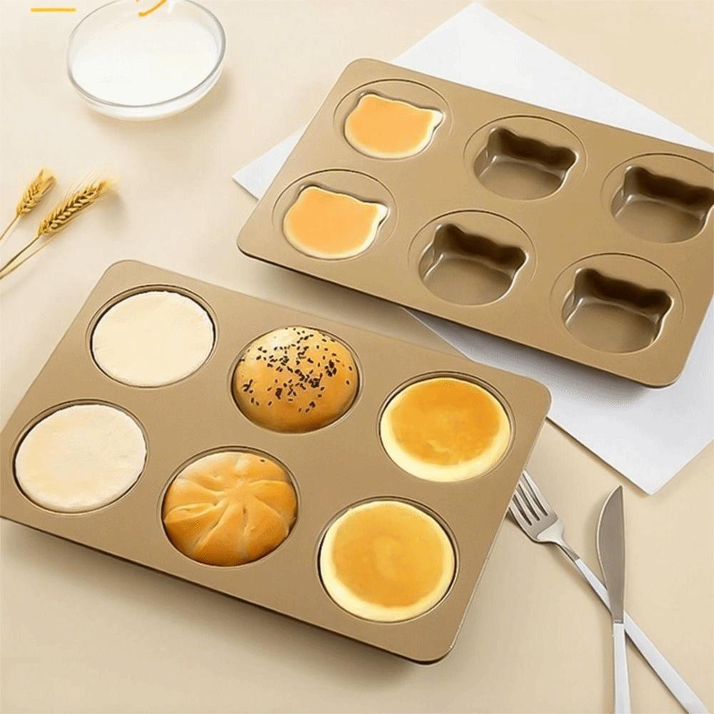 6-Cavity Carbon Steel Baking Tray Non-Stick Oven Baking Plate Hamburger Bun Mold  Kitchen Cooking