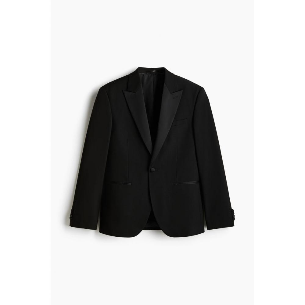 H M Single Breasted Tuxedo Jacket sliM Fit Black