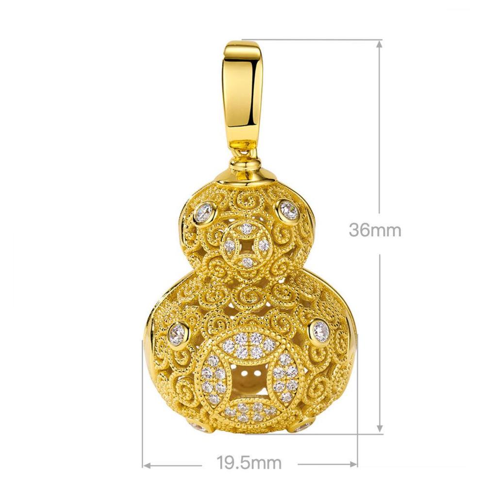 Openwork Cloisonné Gourd Pendant Necklace with 925 Silver and High-Carbon Diamond