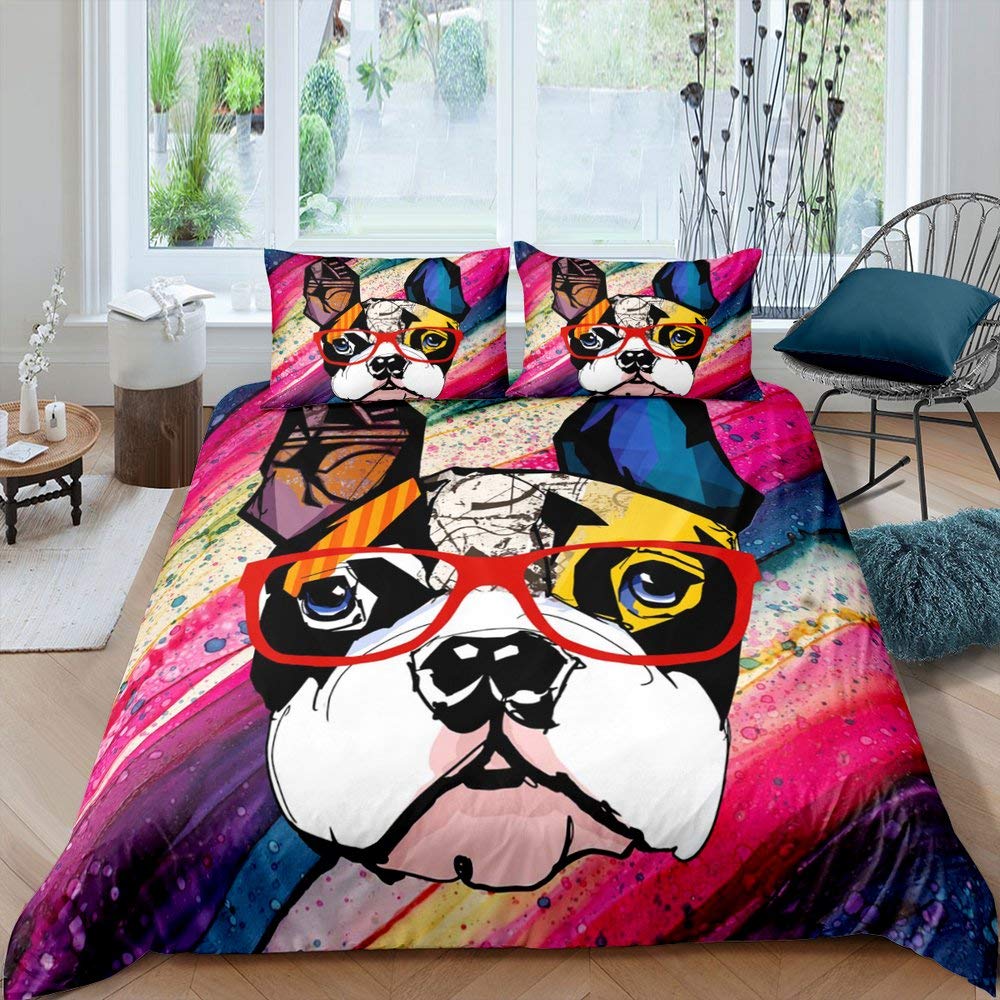 Black Dog Bedding Set Twin King Full Size Duvet Cover Set Cute Pug Dog Print Comforter Cover For Kids Teen Boys Soft Quilt Cover