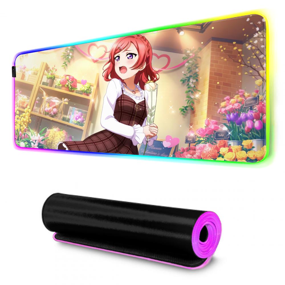 maki nishikino Mouse Pad RGB Gaming Mousepad Big LED Pad PC Desk Mat Luminous Mouse Pad Large Keyboard Mats Table Rug With