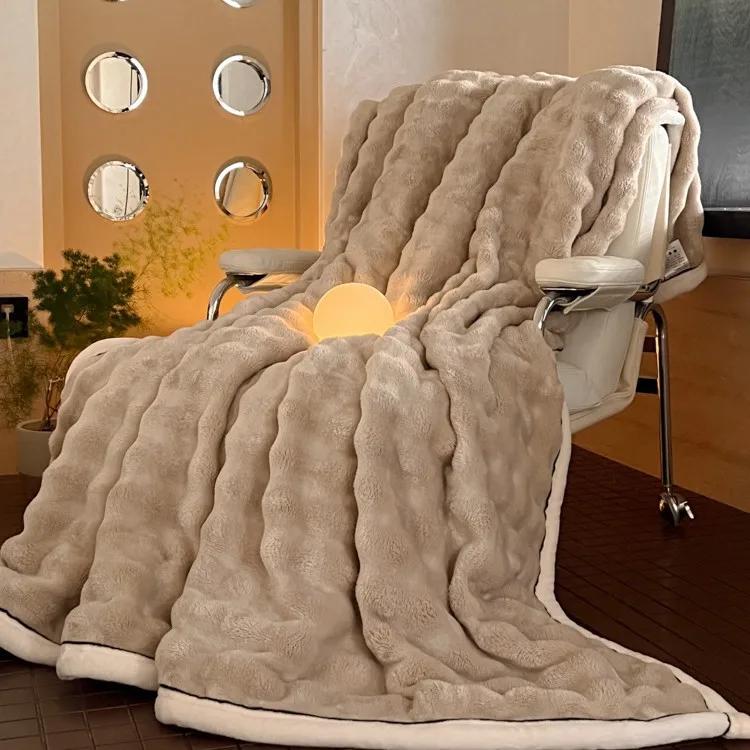 

Минималистичный молочный бархат, теплый и утолщенный кролик, плюшевое пузырчатое одеяло, чехол для дивана, одеяло для кондиционирования воздуха, одеяло для сна в офисе 100x150