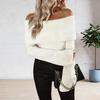 Yousheng Women Sweater Off Shoulder Long Sleeve Solid Color Knitting Tops Slim Fit Asymmetric Design Pullover Tops Knitwear