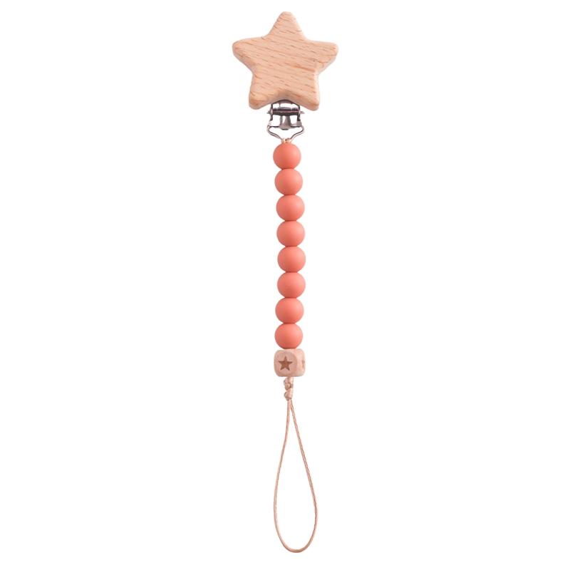 Pacifier Clip Babies Nipple Holder Pacifier Chain Dummy Holder Pacifier Clip Beech Wooden Star Pacifiers for babies Newborn Toys