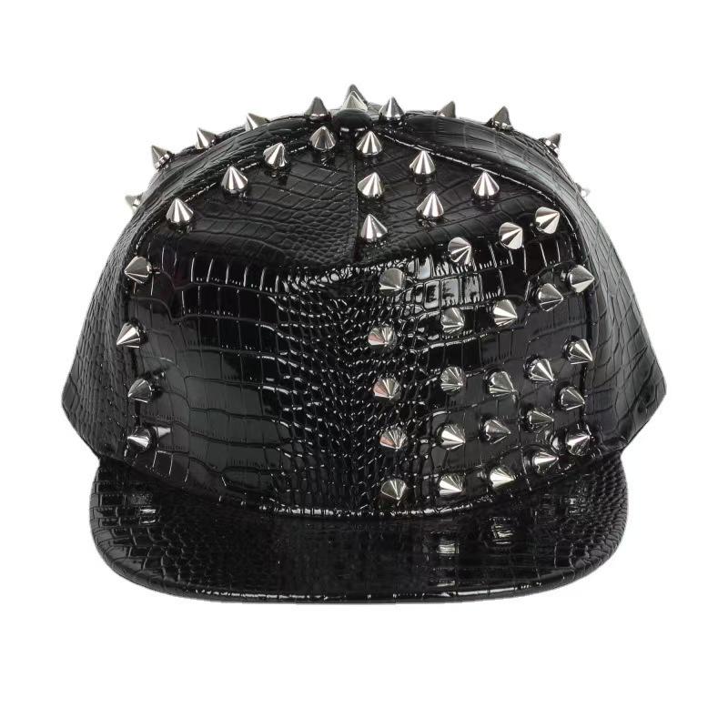 

New Punk Rivet Leather Croc Skin Baseball Cap for Men & Women - Sun Protection European & American Style чорний
