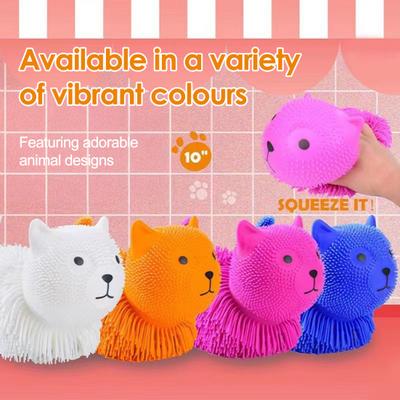 Yousheng Stress Relief Animal Squeeze Toy Long Hairs Rabbit Dog Cat Sensory Toy Portable Stretchy Animal Shape Stress Ball Decompression Toy