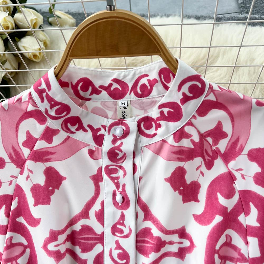 Vintage Summer Floral Print Ruffles Single Breasted Long Sleeve High Waist Vocation Beach Long Women Dress