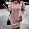 Herbst und Winter Damenmode Klare Farbe Stehkragen Langarm Hüftpullover Kleid