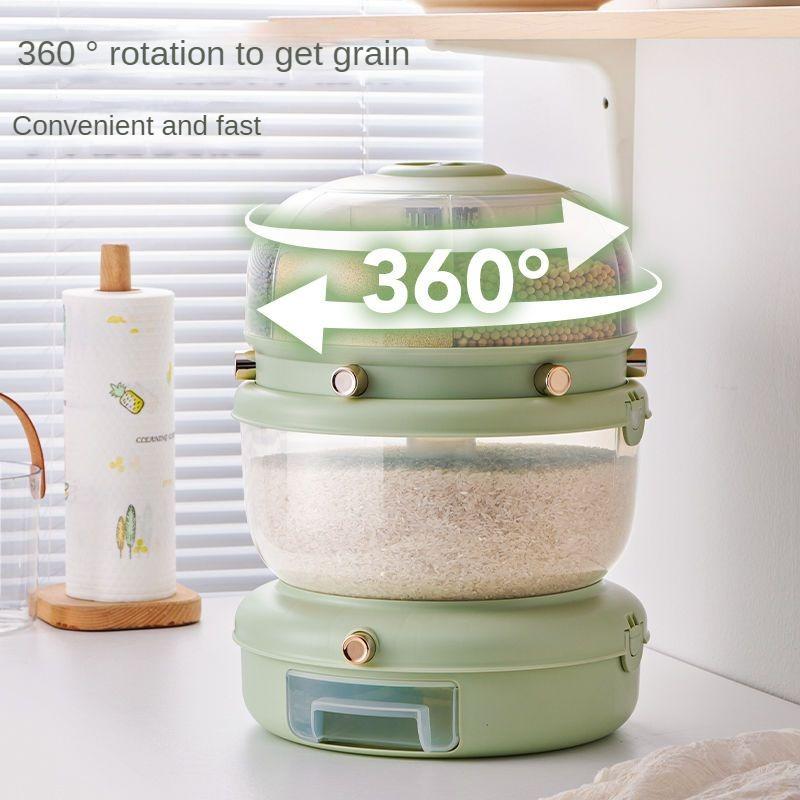 Zásobník na potraviny Otočný úložný box na potraviny Priehradkové vedierko na ryžu Utesnené proti hmyzu odolné voči vlhkosti Kuchynský úložný box na ryžu pre domácnosť